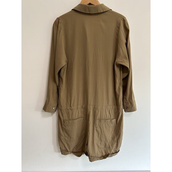 Theory Womens Silk Long Sleeves Button Down Mironda Bandit Romper Brown Size 4 - Picture 5 of 10